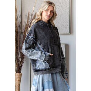 Oli & Washed Mixed Denim Hooded Pullover Top NEW Size Large